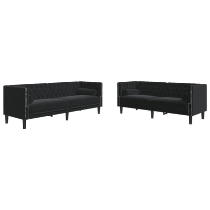 Set Divani Chesterfield 2pz con Cuscini Nero Velluto