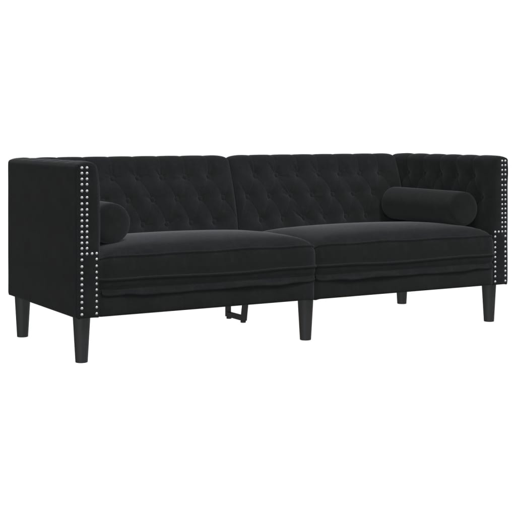 Set Divani Chesterfield 2pz con Cuscini Nero Velluto - homemem39