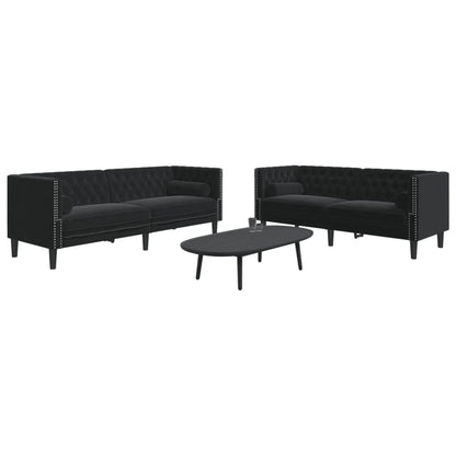 Set Divani Chesterfield 2pz con Cuscini Nero Velluto - homemem39