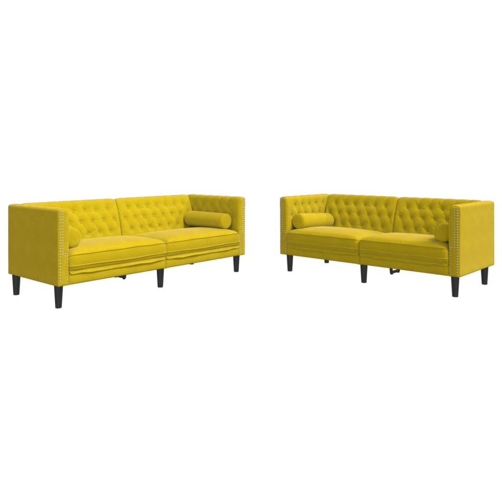 Set Divani Chesterfield 2pz con Cuscini Giallo Velluto