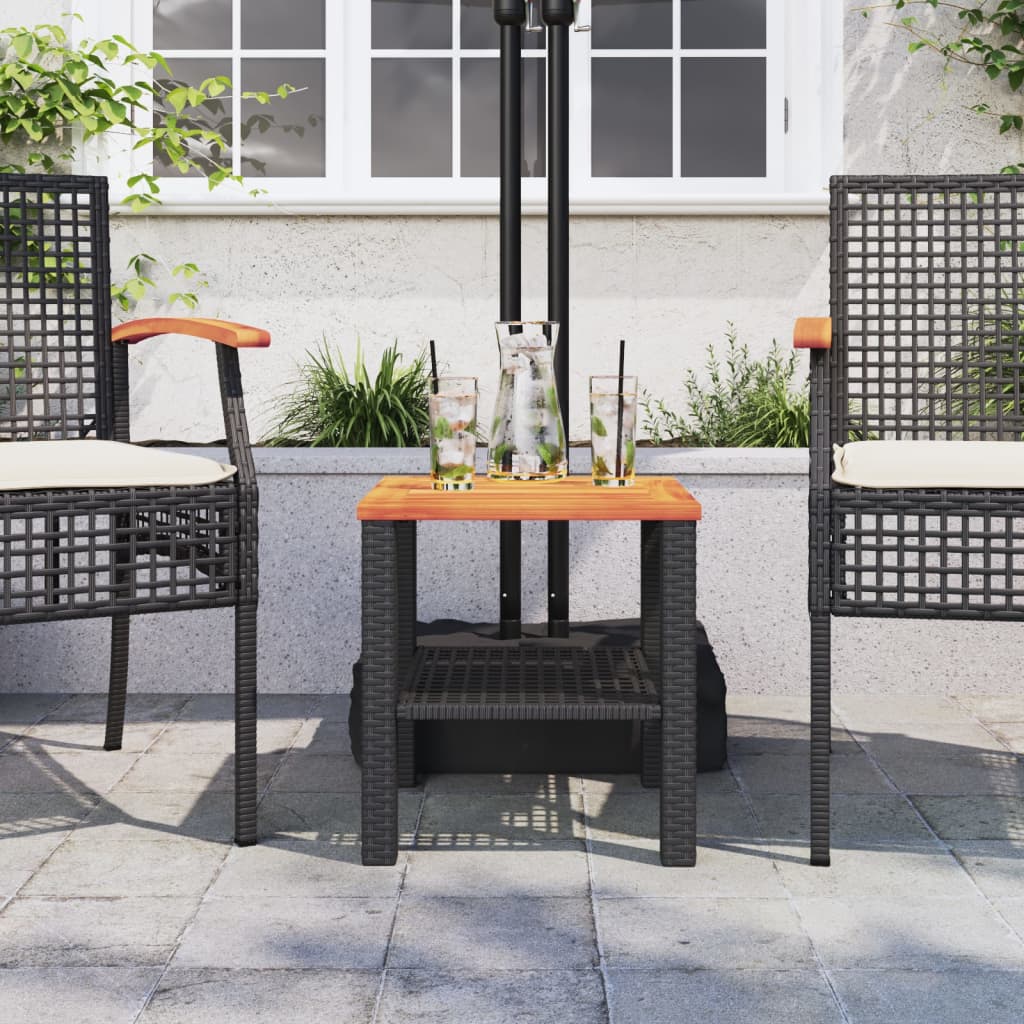 Tavolo da Giardino Nero 40x40x42cm in Polyrattan e Legno Acacia