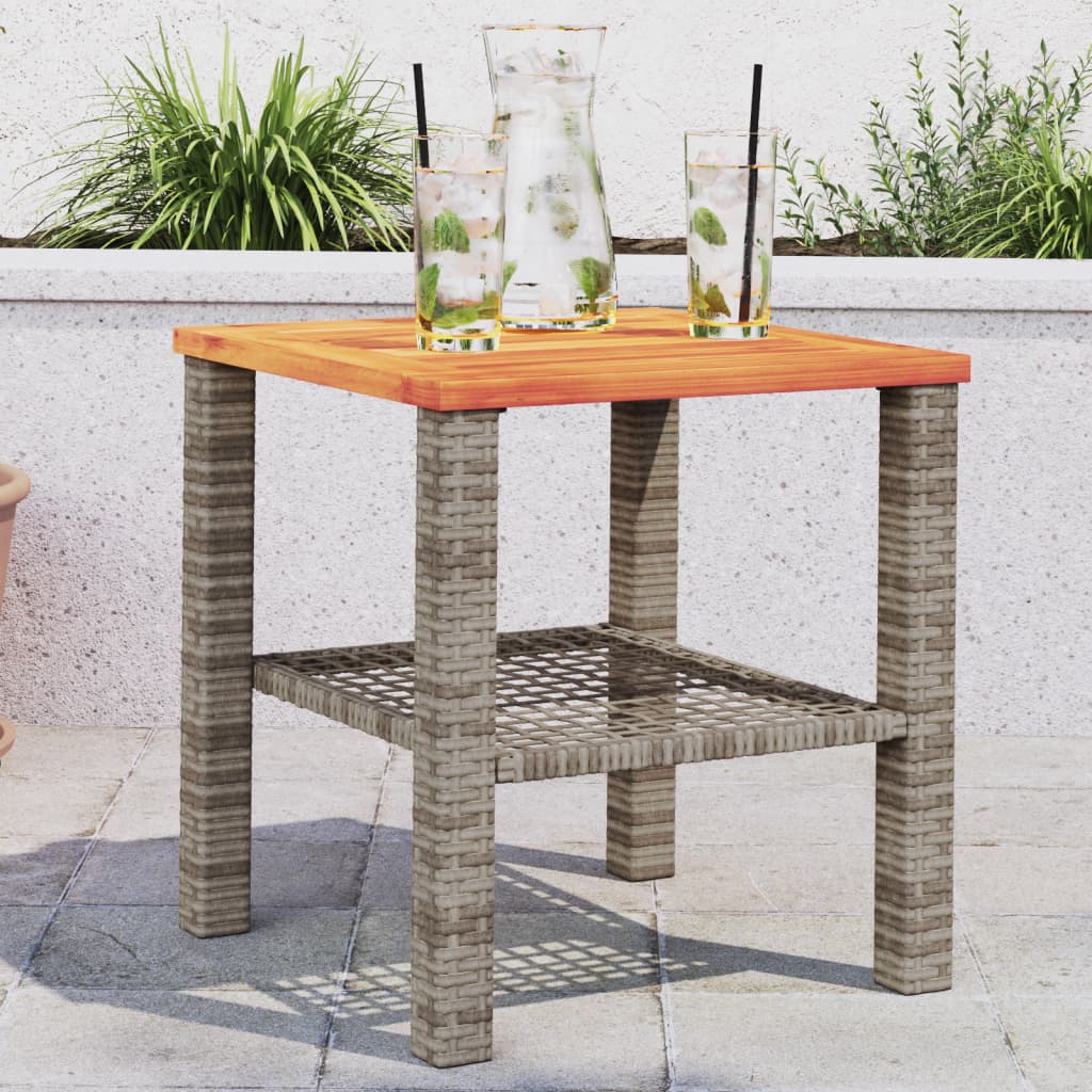 Tavolo da Giardino Grigio 40x40x42 cm Polyrattan e Legno Acacia - homemem39