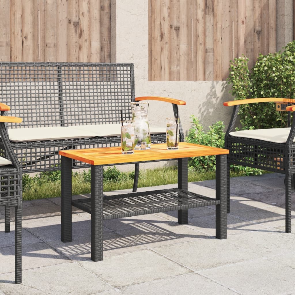 Tavolo da Giardino Nero 70x38x42cm in Polyrattan e Legno Acacia - homemem39