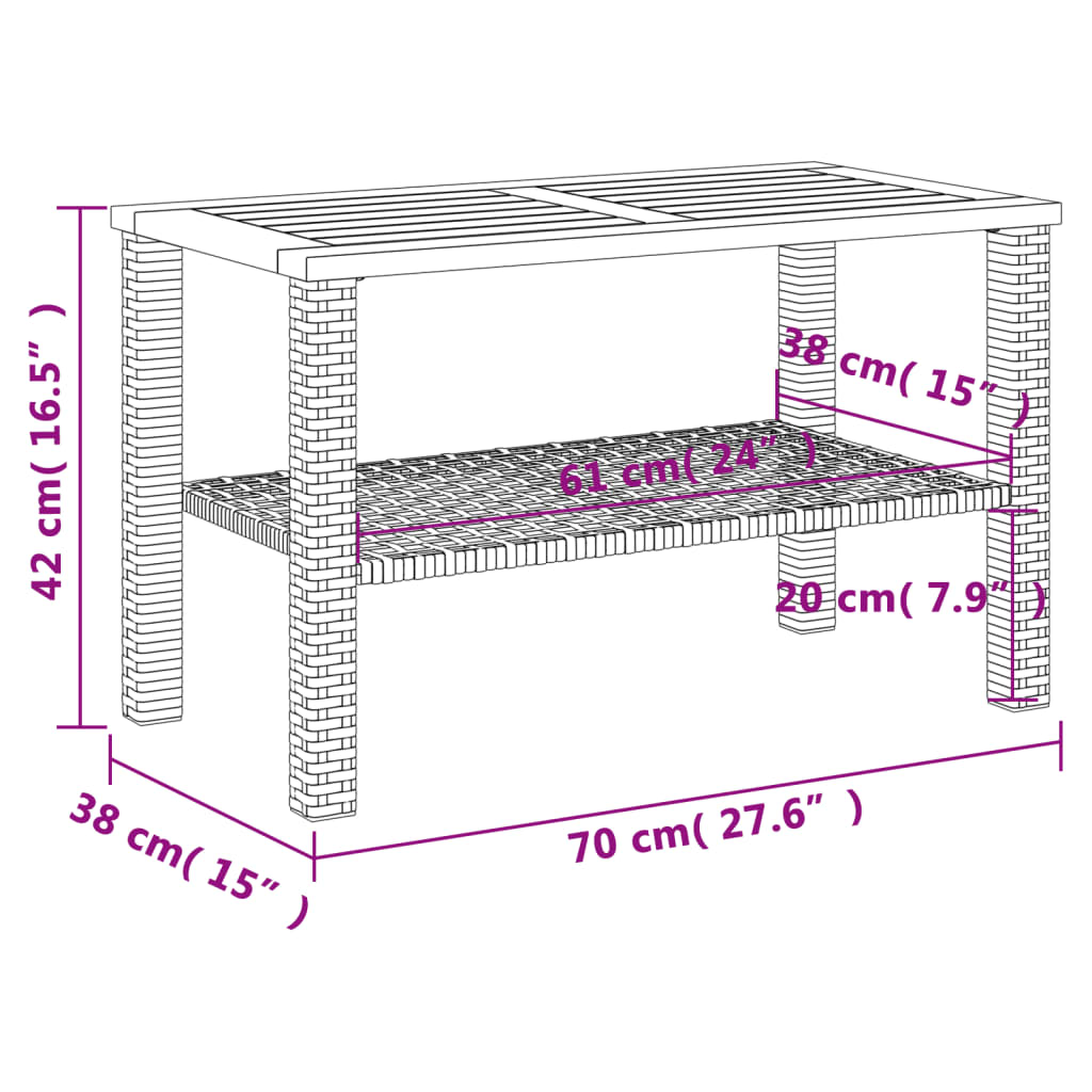 Tavolo da Giardino Grigio 70x38x42 cm Polyrattan e Legno Acacia - homemem39