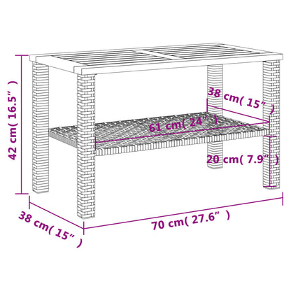 Tavolo da Giardino Grigio 70x38x42 cm Polyrattan e Legno Acacia - homemem39