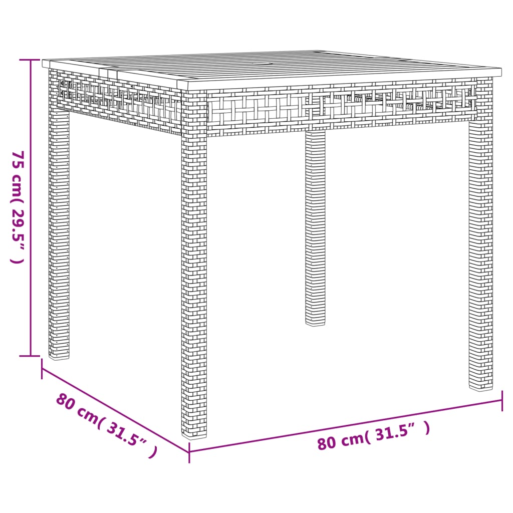 Tavolo da Giardino Nero 80x80x75cm in Polyrattan e Legno Acacia - homemem39