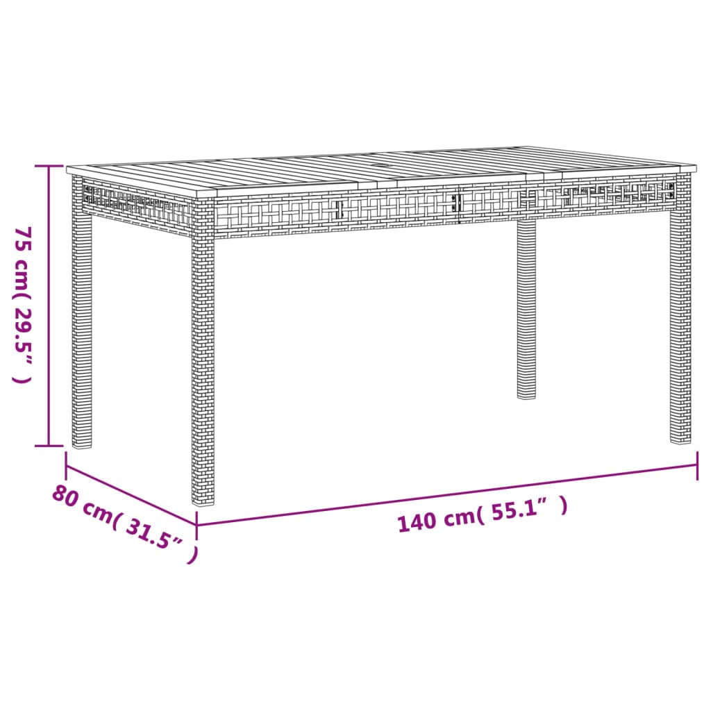 Tavolo da Giardino Grigio 140x80x75cm Polyrattan e Legno Acacia - homemem39