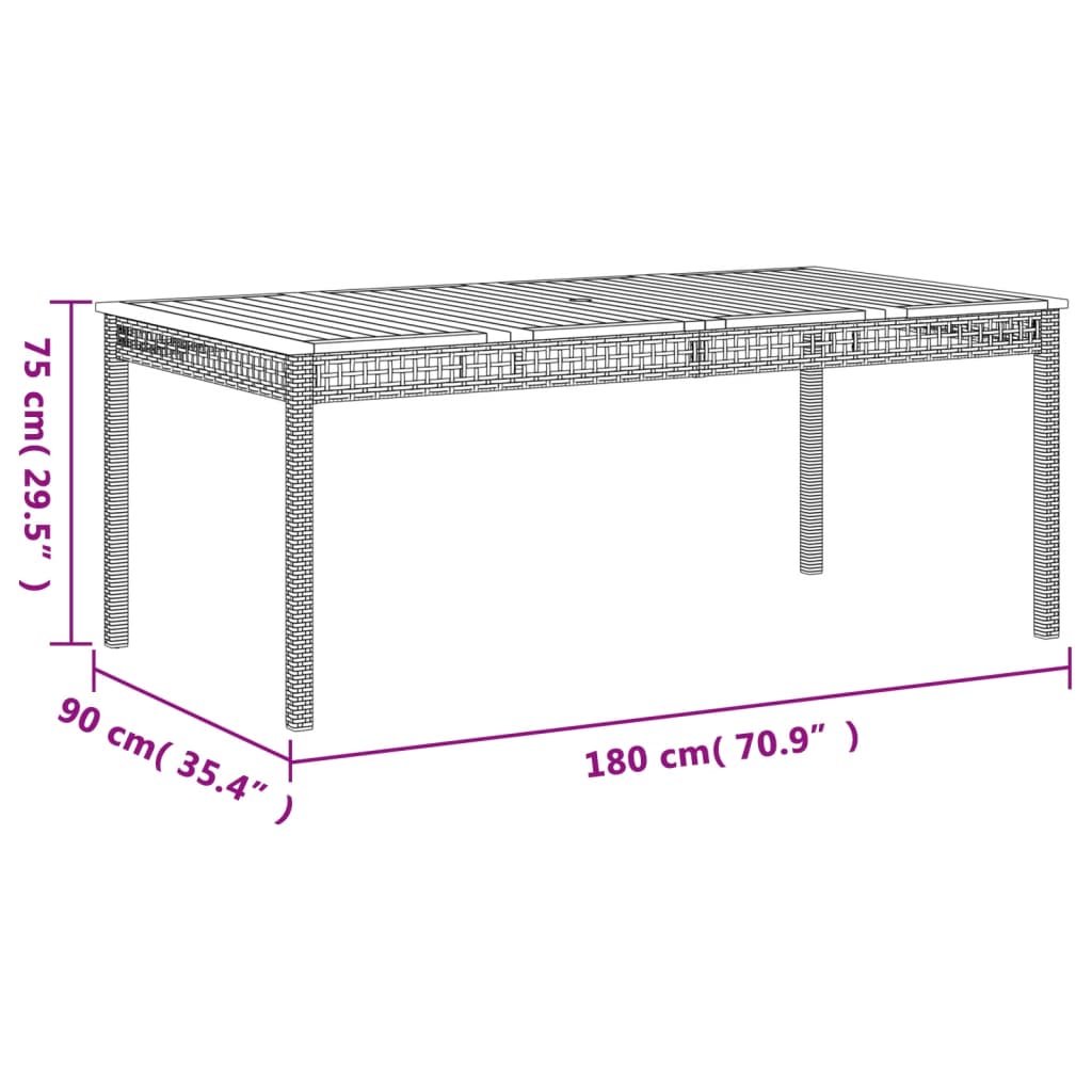 Tavolo da Giardino Nero 180x90x75 cm Polyrattan e Legno Acacia - homemem39