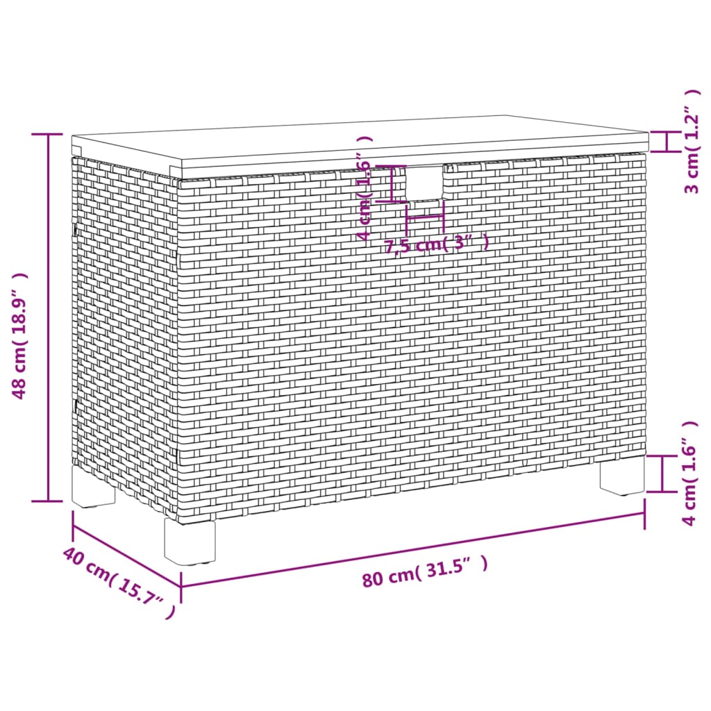 Contenitore Giardino Grigio 80x40x48 cm Polyrattan Legno Acacia