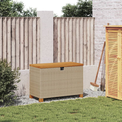 Contenitore Giardino Beige 80x40x48cm Polyrattan e Legno Acacia