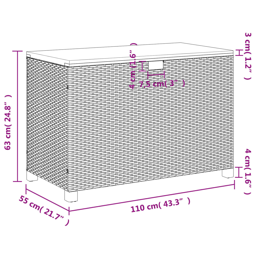 Contenitore Giardino Nero 110x55x63cm Polyrattan e Legno Acacia - homemem39