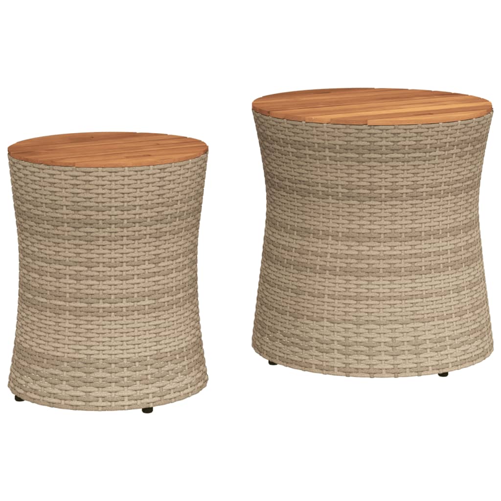 Tavolini da Giardino 2pz con Piano in Legno Beige in Polyrattan - homemem39