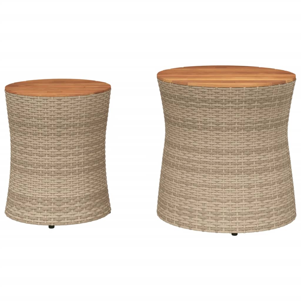 Tavolini da Giardino 2pz con Piano in Legno Beige in Polyrattan - homemem39