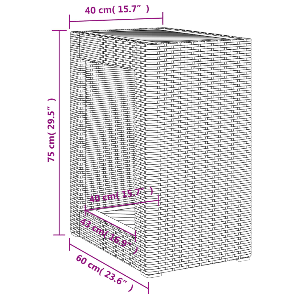 Tavolino da Giardino Piano Legno Nero 60x40x75 cm Polyrattan - homemem39