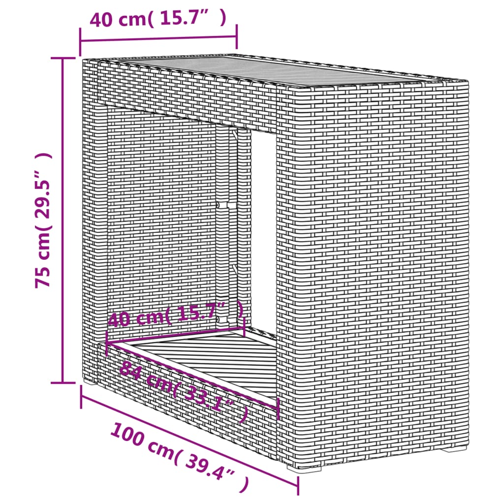 Tavolino da Giardino Piano Legno Grigio 100x40x75 cm Polyrattan - homemem39