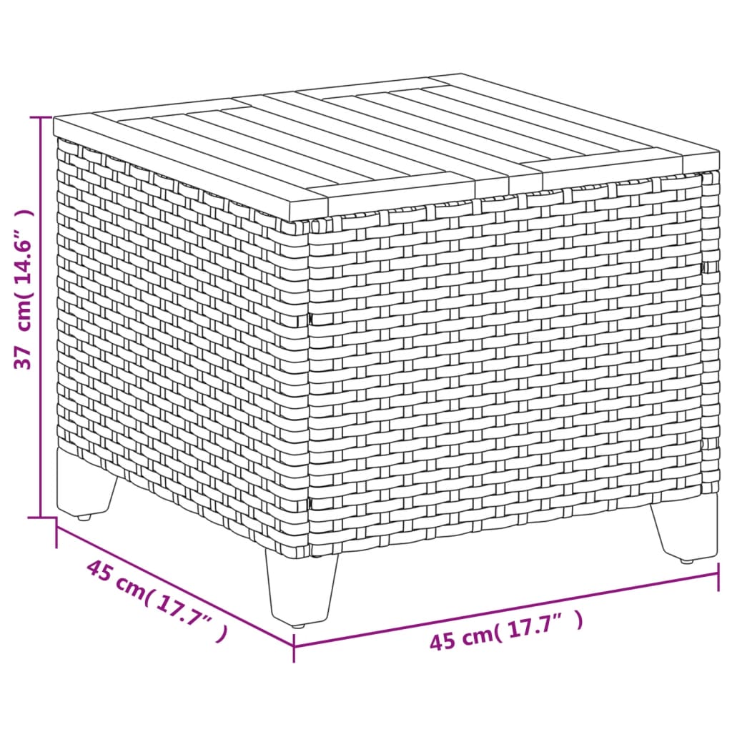 Tavolo da Giardino Nero 45x45x37cm in Polyrattan e Legno Acacia - homemem39