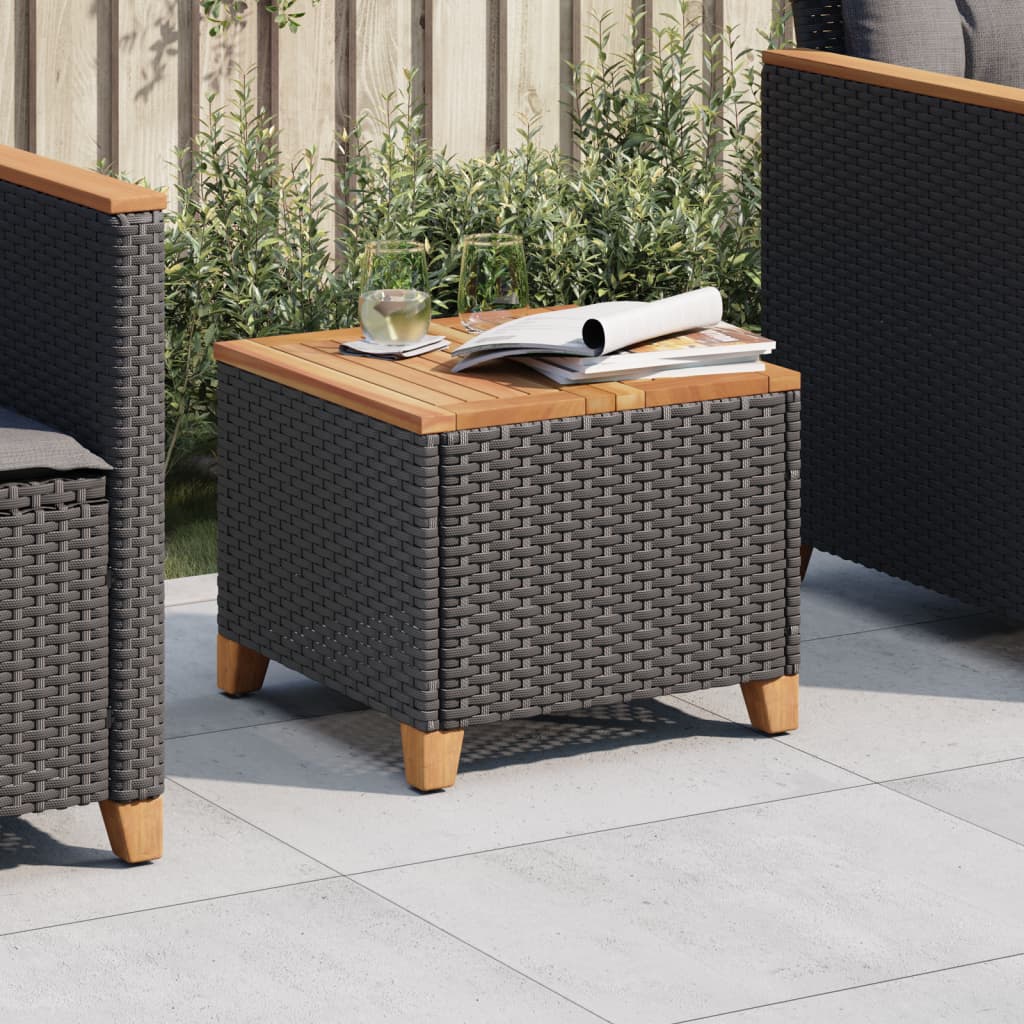 Tavolo da Giardino Nero 45x45x37cm in Polyrattan e Legno Acacia - homemem39