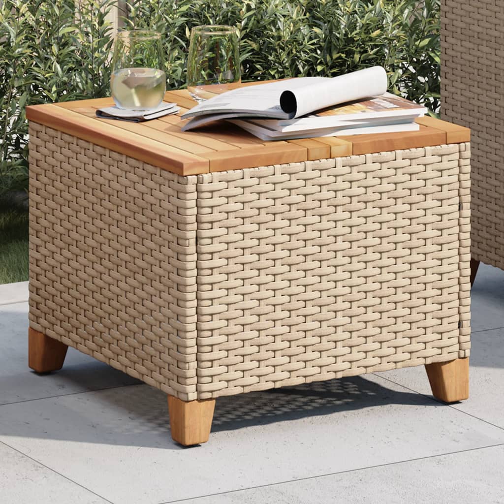 Tavolo da Giardino Beige 45x45x37 cm Polyrattan e Legno Acacia - homemem39