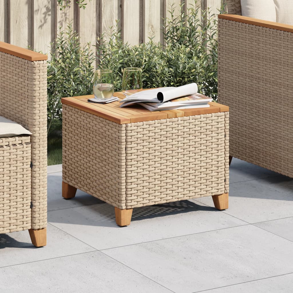 Tavolo da Giardino Beige 45x45x37 cm Polyrattan e Legno Acacia - homemem39