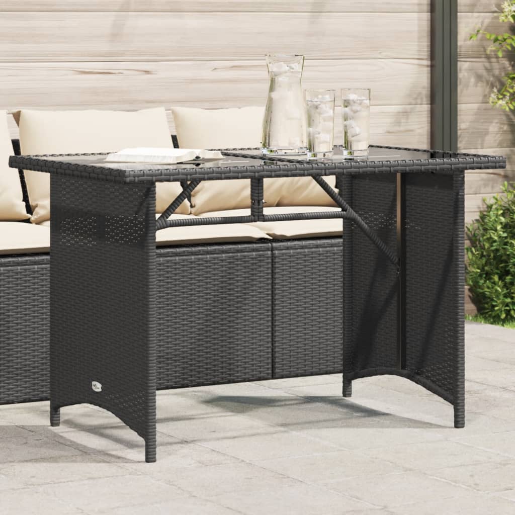 Tavolo da Giardino Piano in Vetro Nero 110x68x70 cm Polyrattan - homemem39