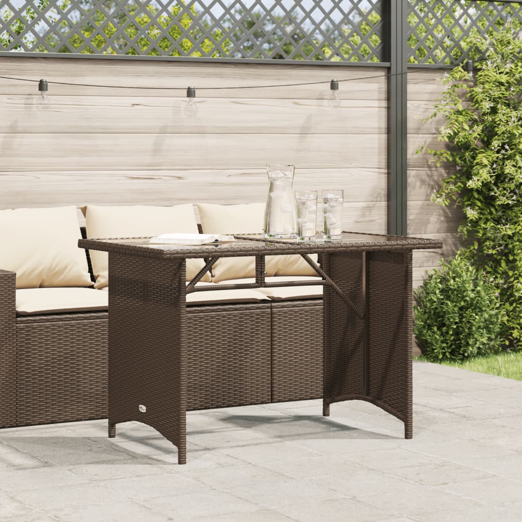 Tavolo Giardino Piano in Vetro Marrone 110x68x70 cm Polyrattan - homemem39