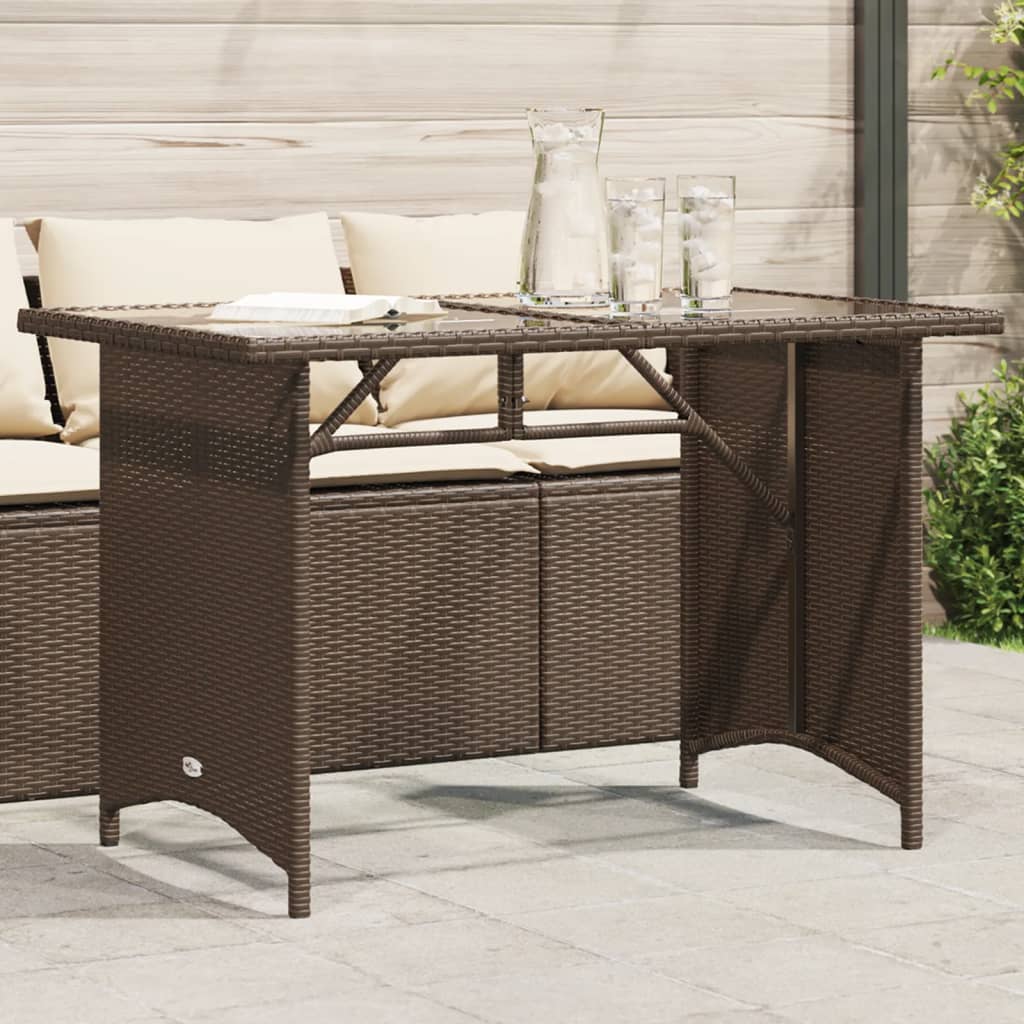 Tavolo Giardino Piano in Vetro Marrone 110x68x70 cm Polyrattan - homemem39