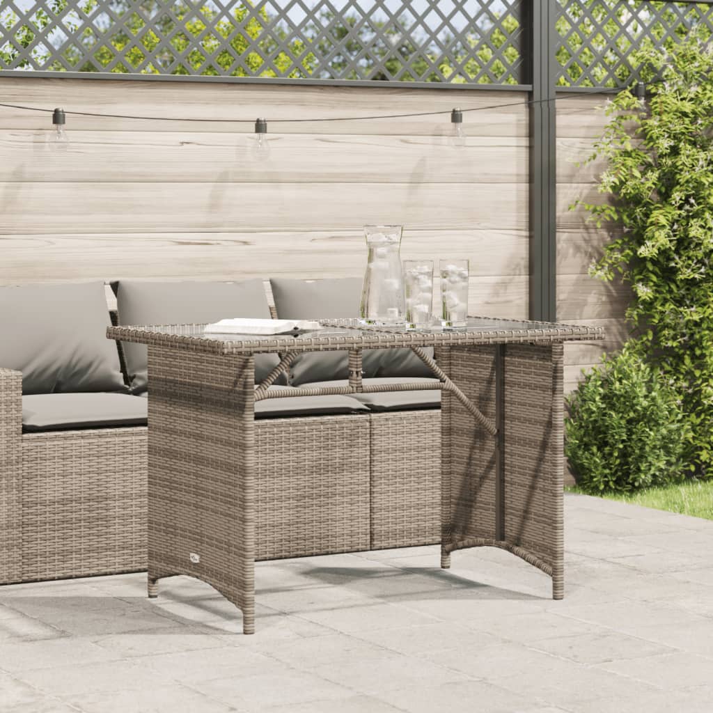 Tavolo da Giardino Piano in Vetro Grigio 110x68x70cm Polyrattan - homemem39