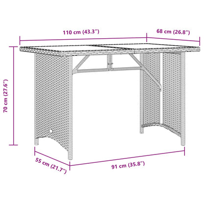 Tavolo da Giardino Piano in Vetro Grigio 110x68x70cm Polyrattan - homemem39