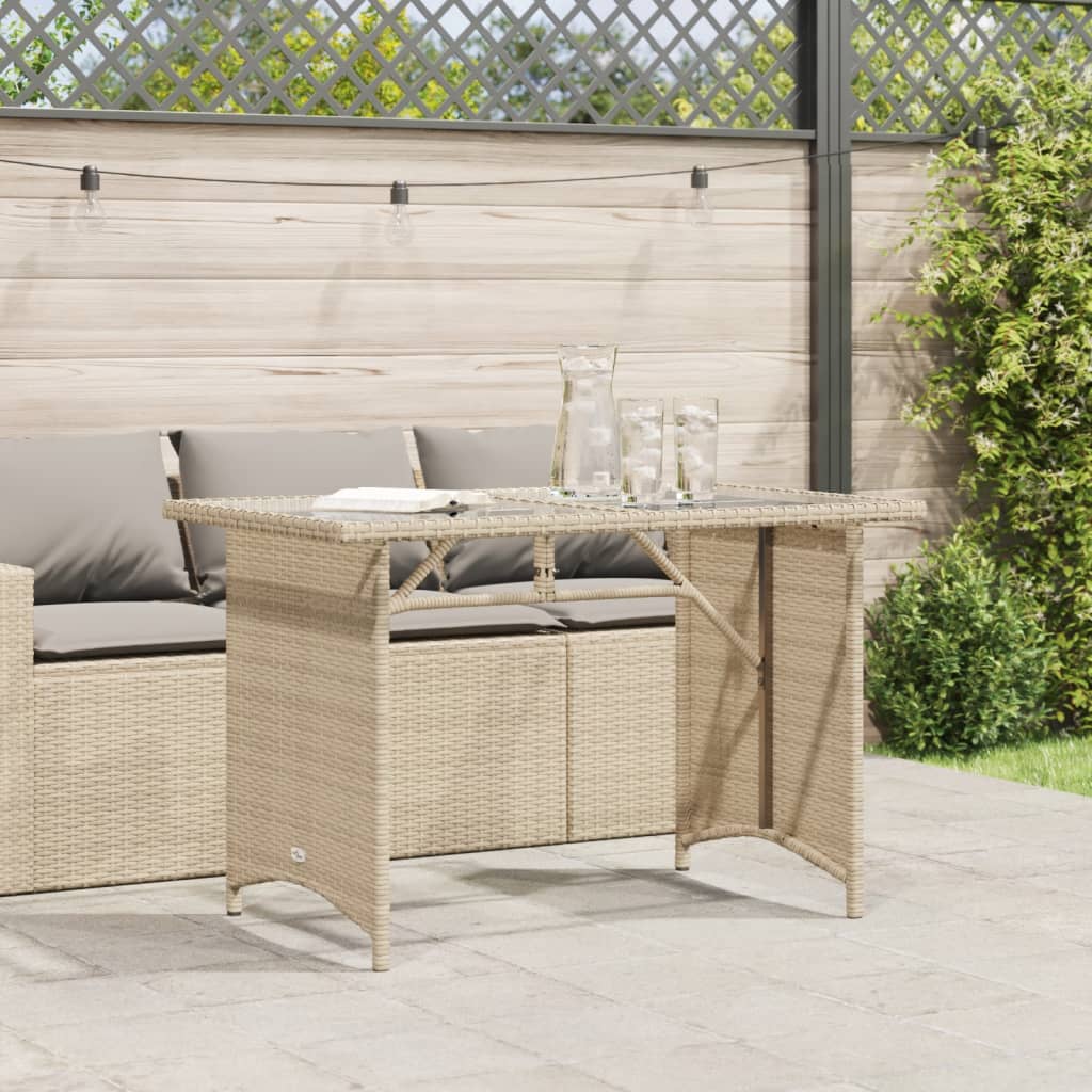 Tavolo da Giardino Piano in Vetro Beige 110x68x70 cm Polyrattan - homemem39