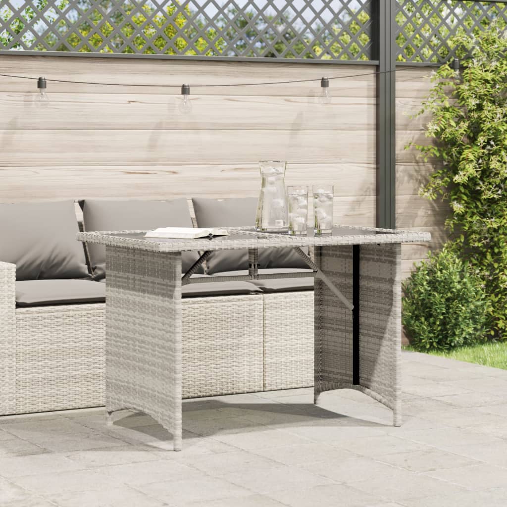 Tavolo Giardino Piano Vetro Grigio Chiaro 110x68x70 Polyrattan - homemem39