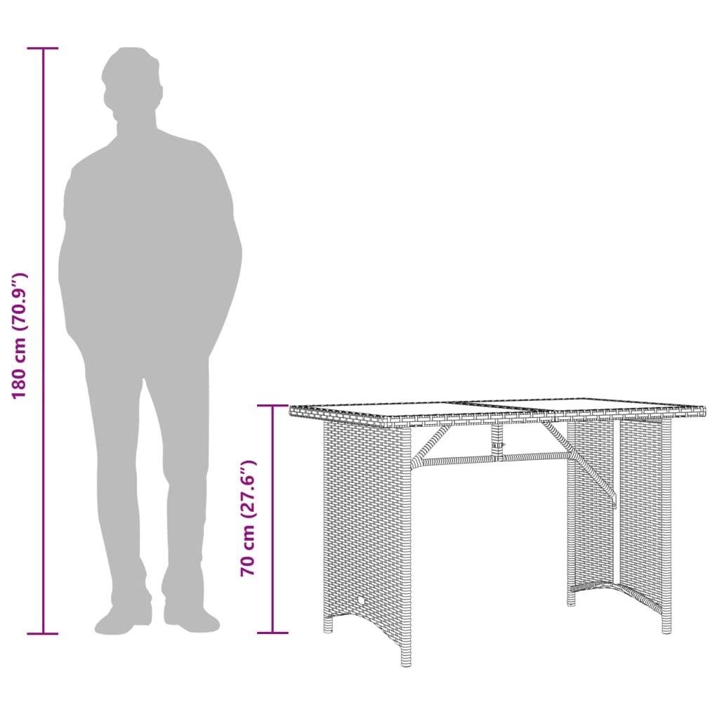 Tavolo da Giardino Piano in Legno Grigio 110x68x70cm Polyrattan - homemem39