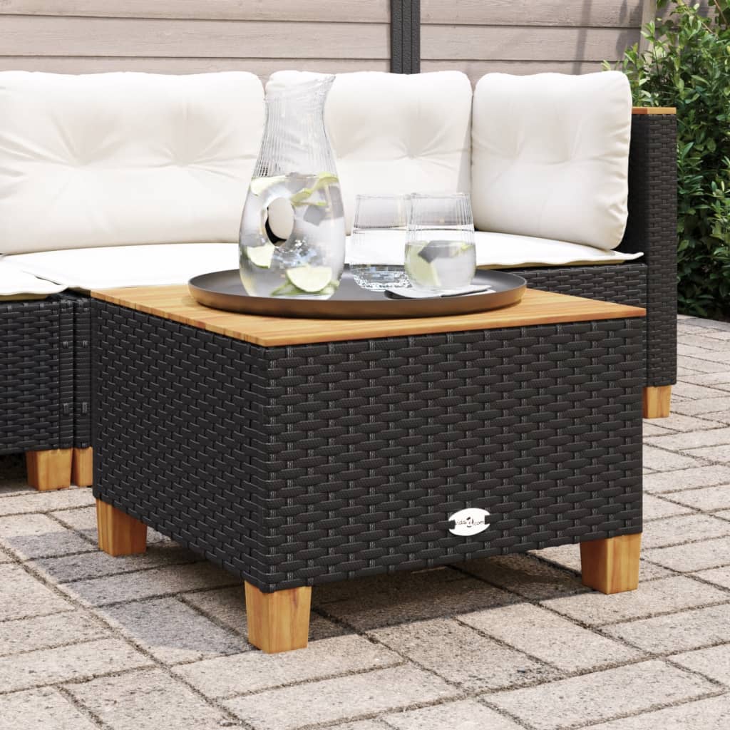 Tavolo da Giardino Nero 55x55x36cm in Polyrattan e Legno Acacia - homemem39