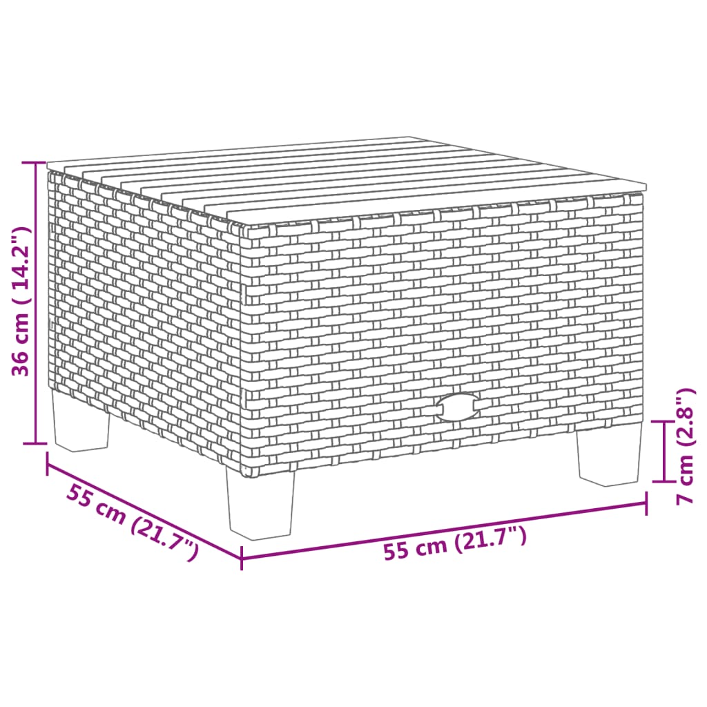 Tavolo da Giardino Nero 55x55x36cm in Polyrattan e Legno Acacia - homemem39