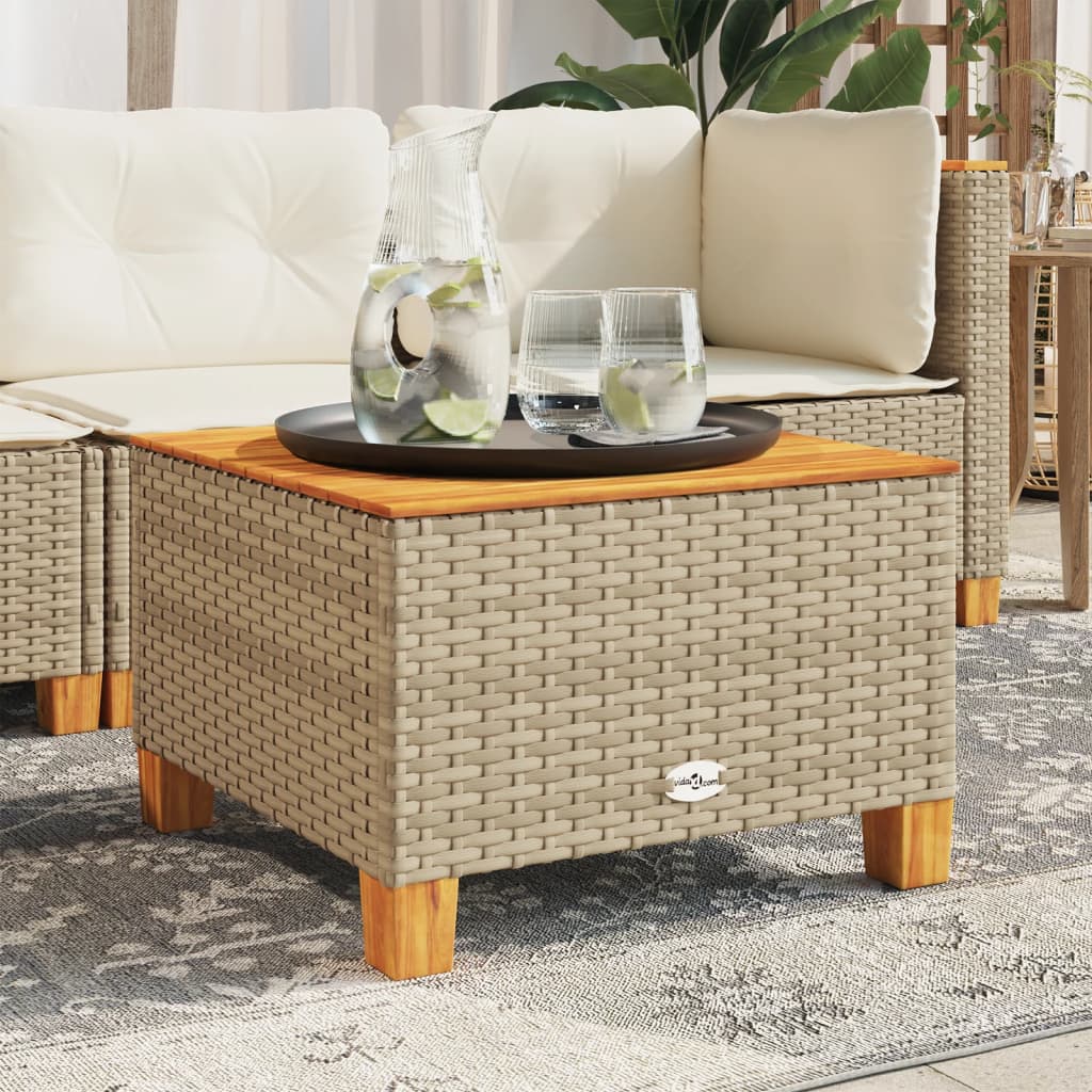 Tavolo da Giardino Beige 55x55x36 cm Polyrattan e Legno Acacia - homemem39