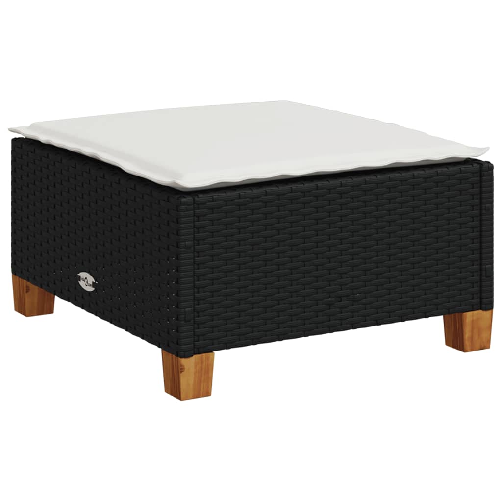 Sgabello Giardino con Cuscino Nero 63,5x56x32 cm in Polyrattan - homemem39