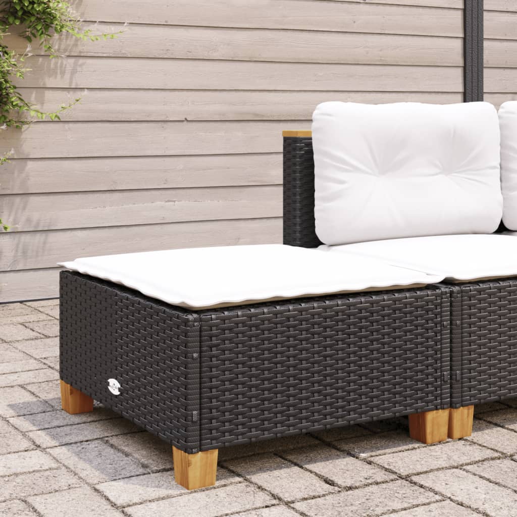 Sgabello Giardino con Cuscino Nero 63,5x56x32 cm in Polyrattan - homemem39