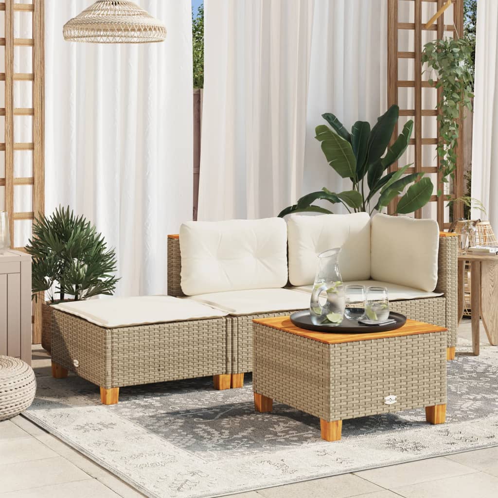 Sgabello Giardino con Cuscino Beige 63,5x56x32 cm in Polyrattan