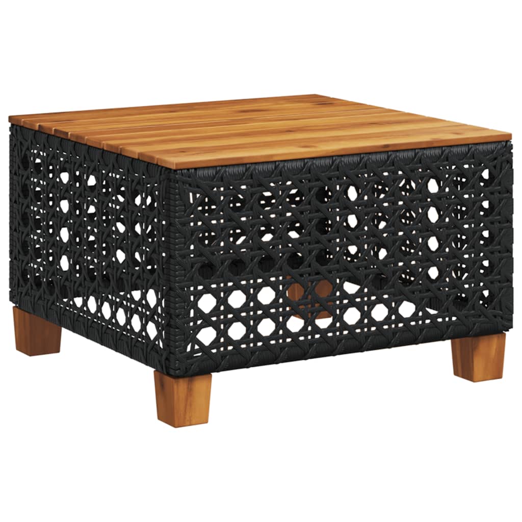 Tavolo da Giardino Nero 55x55x36cm in Polyrattan e Legno Acacia - homemem39