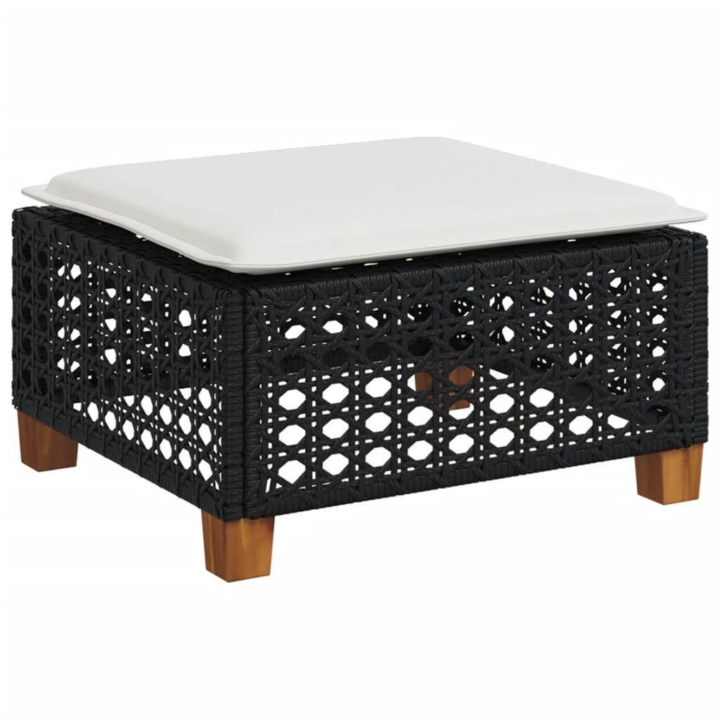 Sgabello Giardino con Cuscino Nero 63,5x56x32 cm in Polyrattan - homemem39