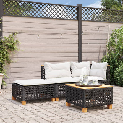 Sgabello Giardino con Cuscino Nero 63,5x56x32 cm in Polyrattan - homemem39