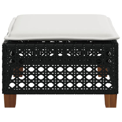 Sgabello Giardino con Cuscino Nero 63,5x56x32 cm in Polyrattan - homemem39