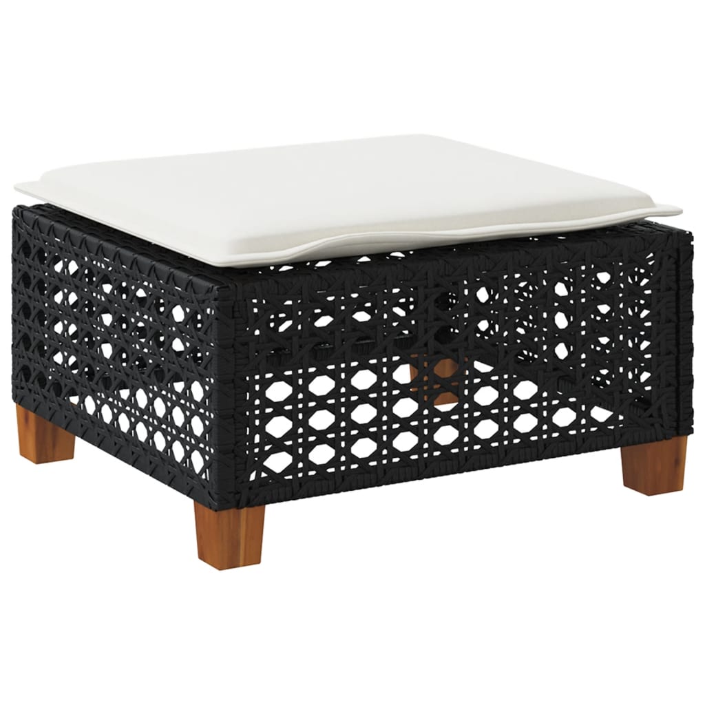 Sgabello Giardino con Cuscino Nero 63,5x56x32 cm in Polyrattan - homemem39