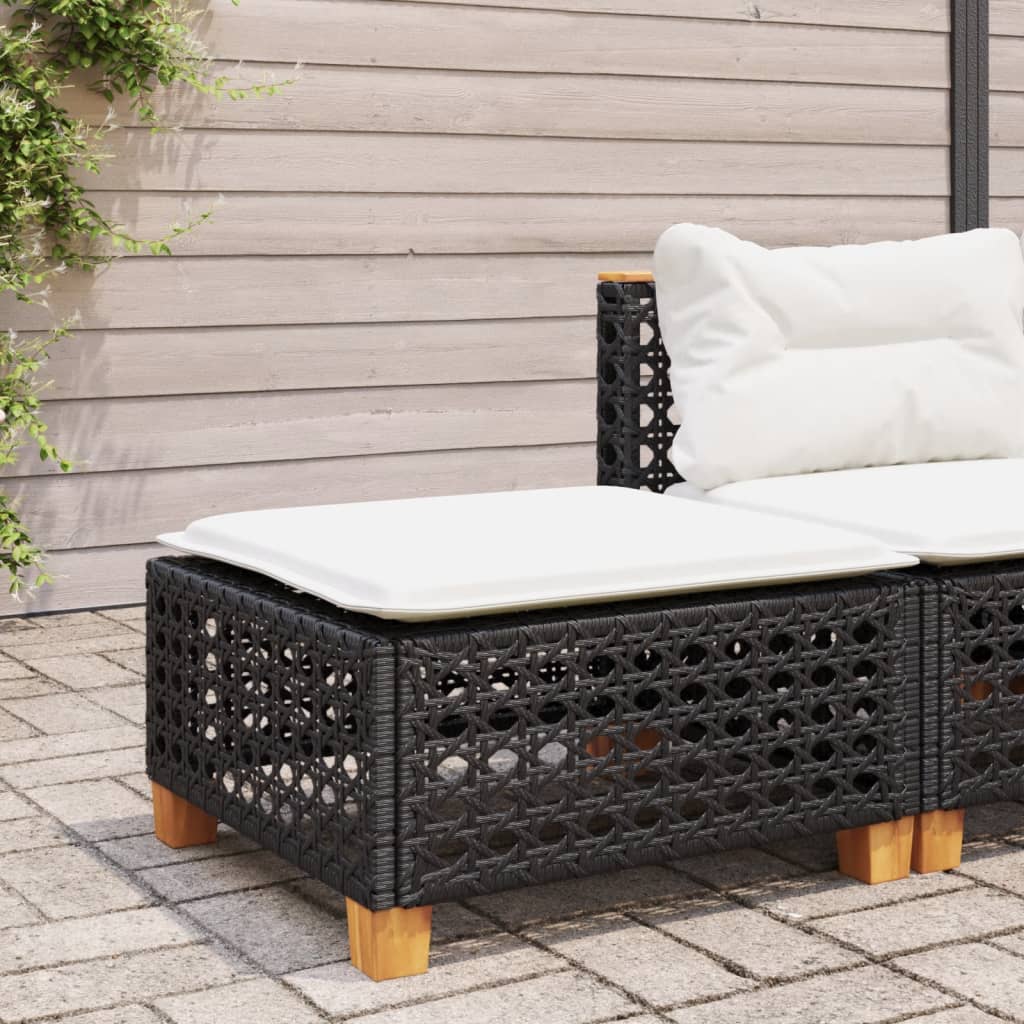 Sgabello Giardino con Cuscino Nero 63,5x56x32 cm in Polyrattan - homemem39