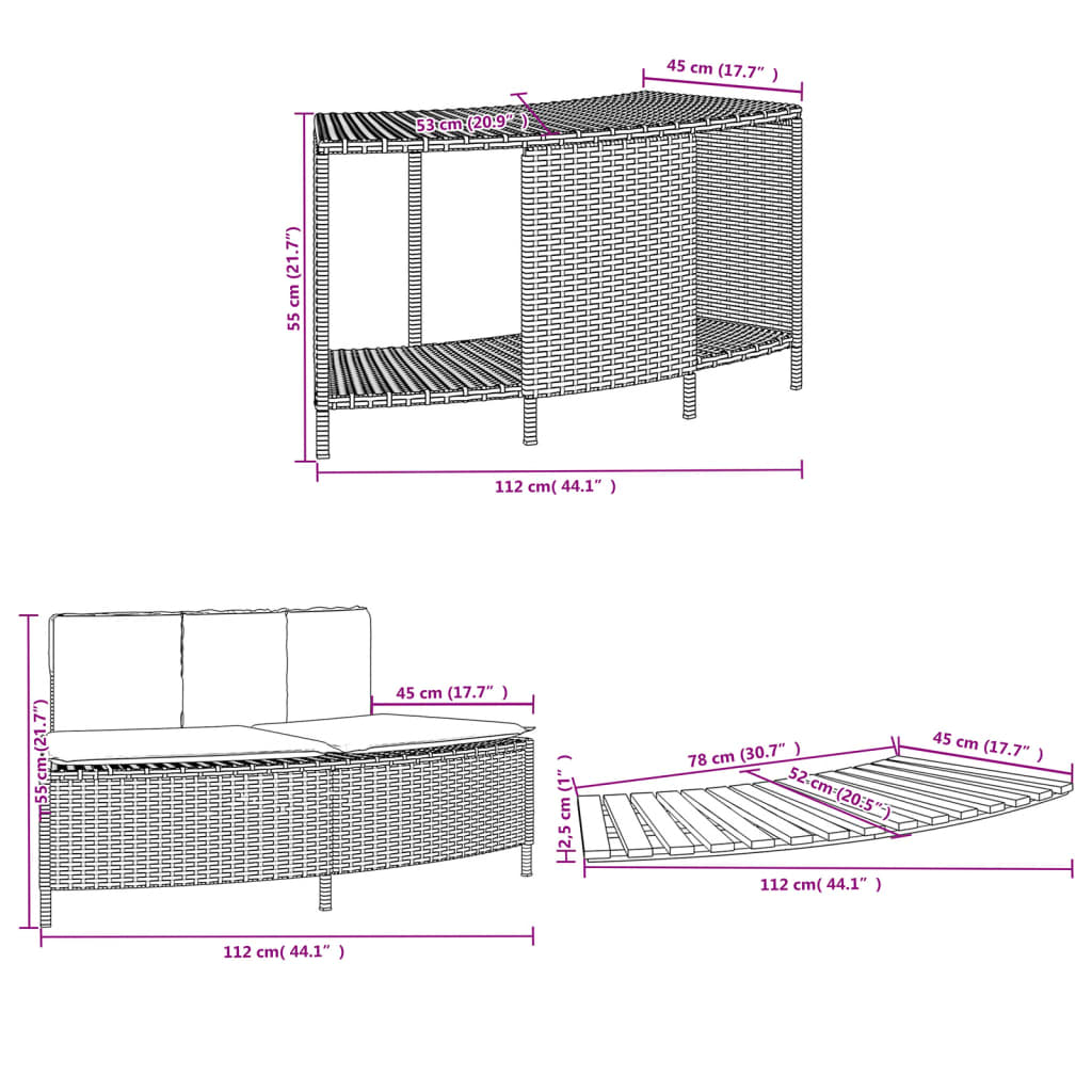 Bordo per Spa Grigio in Polyrattan e Legno Massello di Acacia