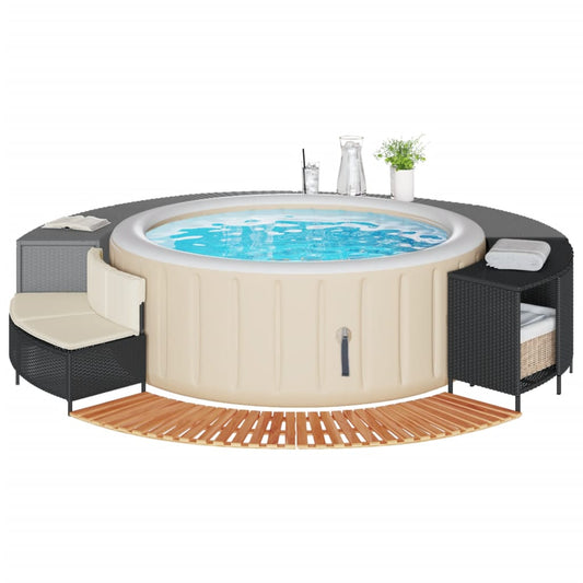 Bordo per Spa Nero in Polyrattan e Legno Massello di Acacia