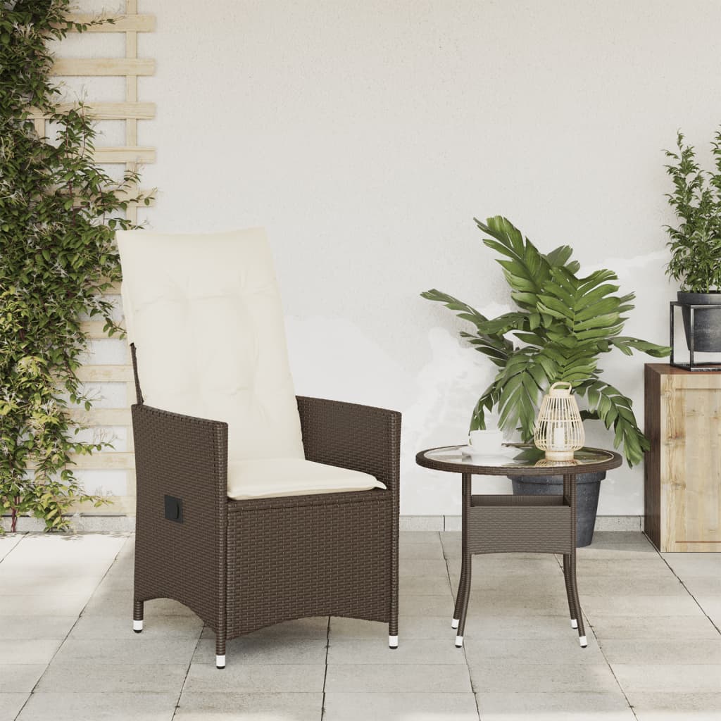 Sedia Reclinabile da Giardino con Cuscini Marrone in Polyrattan - homemem39