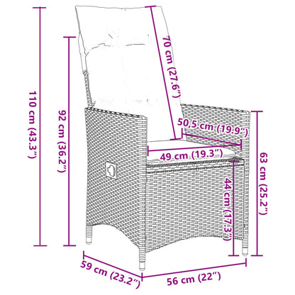 Sedia Reclinabile da Giardino con Cuscini Marrone in Polyrattan - homemem39