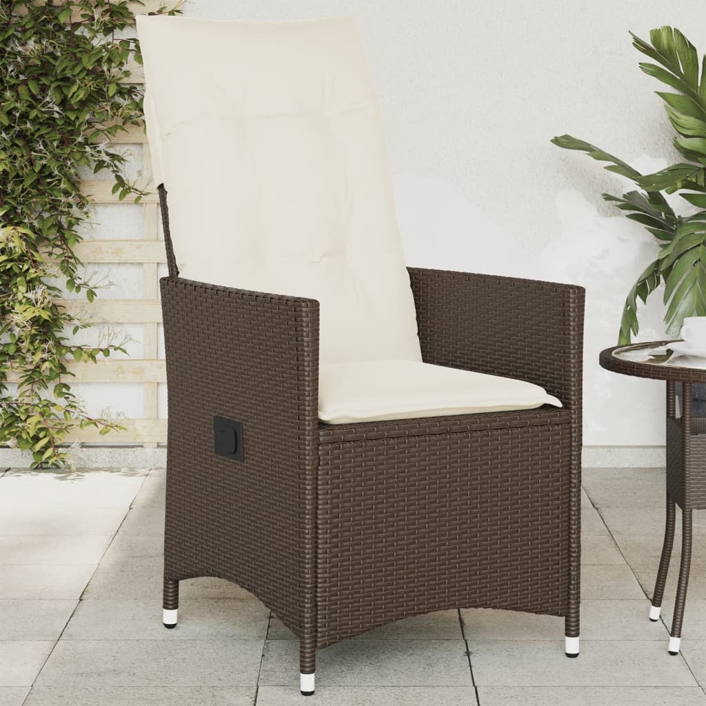 Sedia Reclinabile da Giardino con Cuscini Marrone in Polyrattan