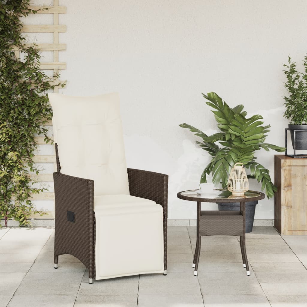 Sedia Reclinabile da Giardino con Cuscini Marrone in Polyrattan - homemem39