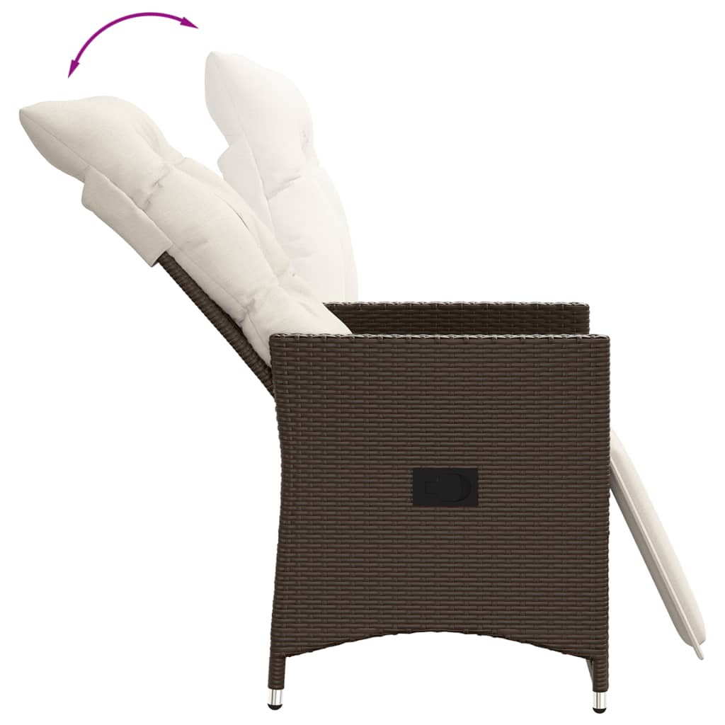 Sedia Reclinabile da Giardino con Cuscini Marrone in Polyrattan - homemem39